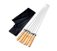 6xDurable Stainless Steel Flat Metal Kebab Stick Wood Handles BBQ Skewers for Outdoor Grilling Rust Resistant Skewers