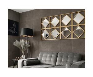 6xGold Diamond Shape Square Frame Wall Mirror 40Cm