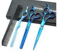 7.0 inch hair scissors set Hair cutting scissors & thinning scissors with razor combs in 1 set (Blue)
