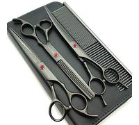 7.0 inch Titanium Black Professional Pet Grooming Scissors Set, Straight & Thinning & Curved Scissors, 3-Piece Set for Dog Grooming, A419 (Black)