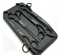 7.0 inches Professional Dog Grooming Scissors Set Straight & thinning & Curved 4pcs in 1 Set (Black)