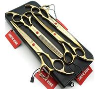 7.0 inches Professional Dog Grooming Scissors Set Straight & thinning & Curved 4pcs in 1 Set (Gold)