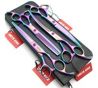 7.0 inches Professional Dog Grooming Scissors Set Straight & thinning & Curved 4pcs in 1 Set (Rainbow)