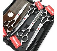 7.0 inches Professional Dog Grooming Scissors Set Straight & thinning & Curved 4pcs in 1 Set (Silver)