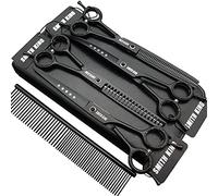 7.0 inches Professional Dog Grooming Scissors Set Straight & thinning & Curved & chunkers & comb 5pcs in 1 Set for left-handed & right handed Black