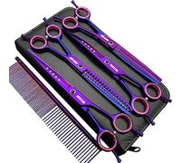 7.0 inches Professional Dog Grooming Scissors Set Straight & thinning & Curved & chunkers & comb 5pcs in 1 Set for left-handed & right handed