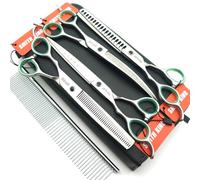 7.0 inches Professional Dog Grooming Scissors Set Straight & thinning & Curved & chunkers & comb 5pcs in 1 Set for left-handed & right handed