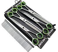 7.0 inches Professional Dog Grooming Scissors Set Straight & thinning & Curved & chunkers & comb 5pcs in 1 Set for left-handed & right handed