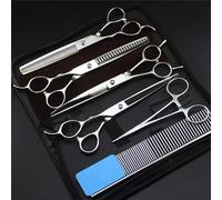 7.0" Professional Left Handed Pet Grooming Scissors Set Dog Grooming Kit 9CR Sharp Durable Scissors Straight Thinning Scissors Curved Scissors 6Pcs Set