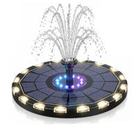 7.09 Inch Solar Powered Water Fountain with 7 Color Modes, 6 Replaceable Nozzles, Smart Light Control for Pool, Bathtub, Garden Pond