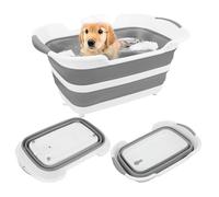 7.1 Gal/27L Multipurpose Collapsible Dog Bathtub, Raised Small Pet Bathtub with Drainage Hole and Pet Hair Collector, Portable Dog Bath Tub for Puppy Cats Space Saving Laundry Basket Organizer