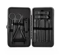 7/10/16/18/Stainless Steel Nail Clipper Cutter Trimmer Earpick Grooming Kit Manicure Pedicure Scissor Tweezer Nail Tools Set,All Black 16Pcs