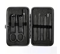 7/10/16/18/Stainless Steel Nail Clipper Cutter Trimmer Earpick Grooming Kit Manicure Pedicure Scissor Tweezer Nail Tools Set,All Black 10Pcs