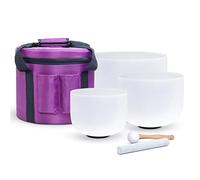 7-11 Inch Set of 3 Frosted Chakra Quartz Crystal Singing Bowl Set, Crystal singing bowl with O-Rings Mallets and Carrying Case, Pure Sound Bowl for Yoga Meditation(Color:440Hz)