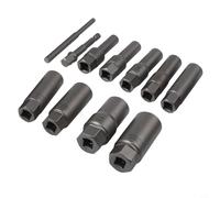 7/11Pc Deep Socket Wrench Set with Locking Wheel Nut Bolt Extractor, Spiral Cut Teeth for Rounded Broken Studs, 3/8" Drive, for Cr-Mo Steel, Gray(11PCS)