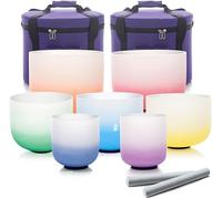 7-12 Inch Candy Colored Crystal Singing Bowls 432hz Chakra Sets With Heavy Duty Carrying Bags 2 Pcs Suede Sticks Rubber Mallets,440hz New case