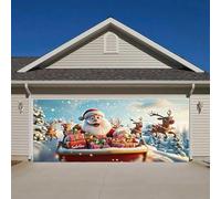 7×16ft Christmas Garage Door Cover Banner,Large Merry Christmas Backdrops Holiday Door Cover Mural for Xmas Decoration Outdoor Wall Decor Snowman Snowflake Backdrop (H)