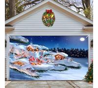 7×16ft Christmas Garage Door Cover Banner,Large Merry Christmas Backdrops Holiday Door Cover Mural for Xmas Decoration Outdoor Wall Decor Snowman Snowflake Backdrop (J)