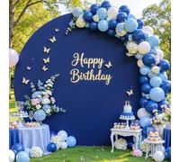 7.2 FT Navy Blue Round Backdrop Cover for Circle Balloon Arch Stand Stretchy Circle Arch Backdrop Covers for Wedding Arch Baby Shower Birthday Party Photo Shoot Photography Arch Background Decorations