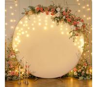 7.2 FT White Round Backdrop Cover with Lights String for Circle Arch Stand Circle Backdrop Cover with LED Fairy Lights for Wedding Arch Baby Shower Birthday Party Photo Shoot Photography Background