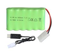 7.2 V 2400 mAh Ni-MH Battery with Tamiya KET 2P Plug and Charging Cable, 6 Cell Battery Pack Battery for RC Vehicle, Car, Truck, Excavator, Crawler, Tank, Toy, Model Making, Power Tools, Lighting