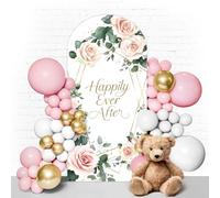 7.2FT Floral Wedding Arch Cover - Double-Sided Spandex Round Top Arch Backdrop Cover with Romantic Roses & Greenery for Ceremonies, Receptions & Home Decor