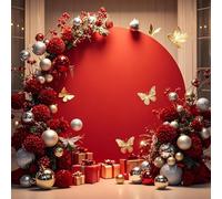 7.2ft Red Round Backdrop Cover for Wedding Circle Backdrop Cover for Baby Shower Photography Arch Polyester Back Drop for Christmas Home Decoration