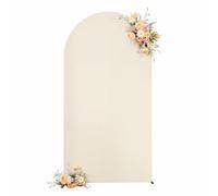 7.2FT Wedding Arch Backdrop Cover, Beige Stretchy Arch Covers Round Top Chiara Backdrop Cover for Wedding Birthday Party Baby Shower Banquet Arch Decor(Beige)