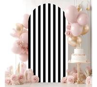 7.2FT Wedding Arch Backdrop Cover Black White Stripe 300 Spandex Fitted Round Top Backdrop Stand Cover for Birthday Party Ceremony Banquet Decoration