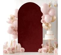 7.2FT Wedding Arch Backdrop Cover Burgundy Acrylic Watercolor Marble Shiny Spandex Fitted Round Top Backdrop Stand Cover for Birthday Party Ceremony Banquet Decoration