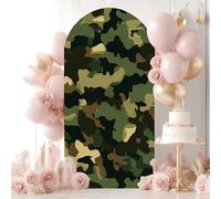 7.2FT Wedding Arch Backdrop Cover Camouflage Seamless Pattern Texture Abstract Modern Military camo Spandex Fitted Round Top Backdrop Stand Cover for Birthday Party Ceremony Banquet Decoration