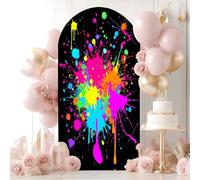 7.2FT Wedding Arch Backdrop Cover Neon Glow Birthday Party Photography Colorful Graffiti Spandex Fitted Round Top Backdrop Stand Cover for Birthday Party Ceremony Banquet Decoration