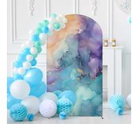 7.2FT Wedding Arch Cover Spandex Bright Marble Fitted Arch Backdrop Covers Round Top Backdrop Cover Purple Gold Marble Stretch Fabric Covers for Birthday Party Banquet Spring Decoration