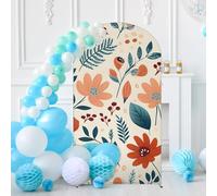 7.2FT Wedding Arch Cover Spandex Cute Flowers Fitted Arch Backdrop Covers Round Top Backdrop Cover Modern Flowers Stretch Fabric Covers for Birthday Party Banquet Spring Decoration