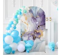 7.2FT Wedding Arch Cover Spandex Graffiti Marble Fitted Arch Backdrop Covers Round Top Backdrop Cover Purple Gold Marble Stretch Fabric Covers for Birthday Party Banquet Spring Decoration