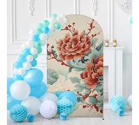 7.2FT Wedding Arch Cover Spandex Modern Flowers Fitted Arch Backdrop Covers Round Top Backdrop Cover Lively Flowers Stretch Fabric Covers for Birthday Party Banquet Spring Decoration
