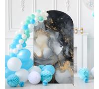 7.2FT Wedding Arch Cover Spandex Modern Marble Fitted Arch Backdrop Covers Round Top Backdrop Cover Black Gold Marble Stretch Fabric Covers for Birthday Party Banquet Spring Decoration