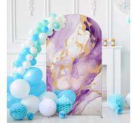 7.2FT Wedding Arch Cover Spandex Purple Gold Marble Fitted Arch Backdrop Covers Round Top Backdrop Cover Artistic Marble Stretch Fabric Covers for Birthday Party Banquet Spring Decoration