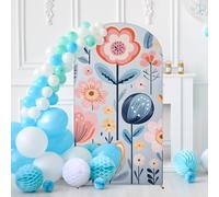 7.2FT Wedding Arch Cover Spandex Retro Flowers Fitted Arch Backdrop Covers Round Top Backdrop Cover Modern Flowers Stretch Fabric Covers for Birthday Party Banquet Spring Decoration