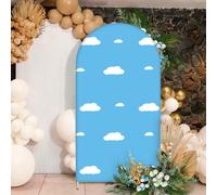 7.2H FT Arch Backdrop Cover Cartoon Blue Sky White Cloud Stretch Double Sided Arch Background Cover Wrinkle-Free Fabric Arch Banner for Baby Shower Birthday Party Photo Booth Decor