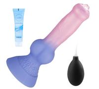 7.3" Beginner Fantasy Dog Knot Squirting Dildo, Soft Silicone Monster Anal Dildo with Strong Suction Cup,Adult Ejaculating Sex Toys for Women Men Couples(Pink Blue)