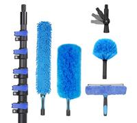 7.3m Extendable Feather Dusters 5PCS Kit with 1.45m-7.3m ft Carbon Fiber Extension Pole, Cobweb Duster,Window Cleaner, Outdoor & Indoor Extendable Duster Cleaning Kit