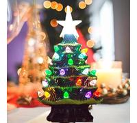 7.4" Ceramic Christmas Tree, Tabletop Christmas Tree Lights Decorations with Multicolored Lights andStar Topper for Christmas Table Decorations (A)