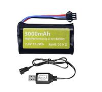 7.4V 3000mAh 15C 2S Li-ion Battery with SM-3P Plug with USB Charging Cable for DE43 DE60 9500E 9309E Control Car Model Car Truck Huina 1575 RC Engineering Vehicle RC Toy Car Battery
