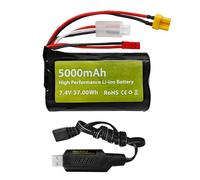 7.4V 5000mah 2S Li-ion Battery with JST Plug and XT30 Plug with USB Charging Cable Suitable for TX16S, TX18S, RC4GS, RC6GS, TX12 RC Transmitter RC Car Truck Engineer Battery