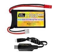 7.4V Lipo 2S 30C 1100mAh Rechargeable Battery with JST Plug for WLtoys A949 A959 A969 A979 RC Toy Vehicles and most 1/10th, 1/16th, 1/18th, 1/24th scale RC Trucks with USB Charging Cable