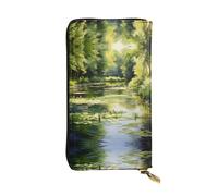 7.5 * 4.1 inch long clutch bag, Water Lilies in the Pond leather wallet, zipper compartment large capacity, a good gift for friends, Black, One Size, Black, One Size