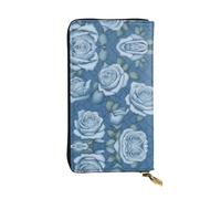 (7.5 * 4.1 inches) Long Clutch Bag, Beautiful roses on blue background Zipper Leather Wallet with Multiple Compartments Large Capacity, a Good Gift for Friends