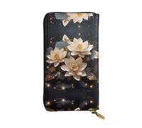 (7.5 * 4.1 inches) Long Clutch Bag, Bohemian Golden Lotus Zipper Leather Wallet with Multiple Compartments Large Capacity, a Good Gift for Friends