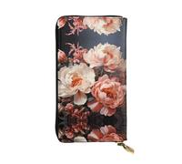 (7.5 * 4.1 inches) Long Clutch Bag, Bright white peonies Zipper Leather Wallet with Multiple Compartments Large Capacity, a Good Gift for Friends
